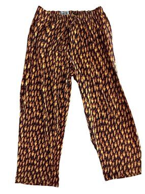 Flame Print Lounge Pants Womens L XL Elastic Waist Drawstring Wide Leg
